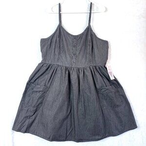 Forever 21 Plus Baby Doll Grunge Skater Pockets Smocked Mini Dress Womens 2X NEW